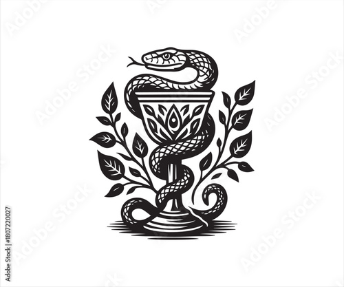 Serpent Coiled Around Chalice – Mystic Snake Cup Vector Illustration