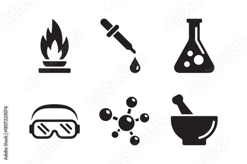 Set of science and chemistry laboratory icons on white background