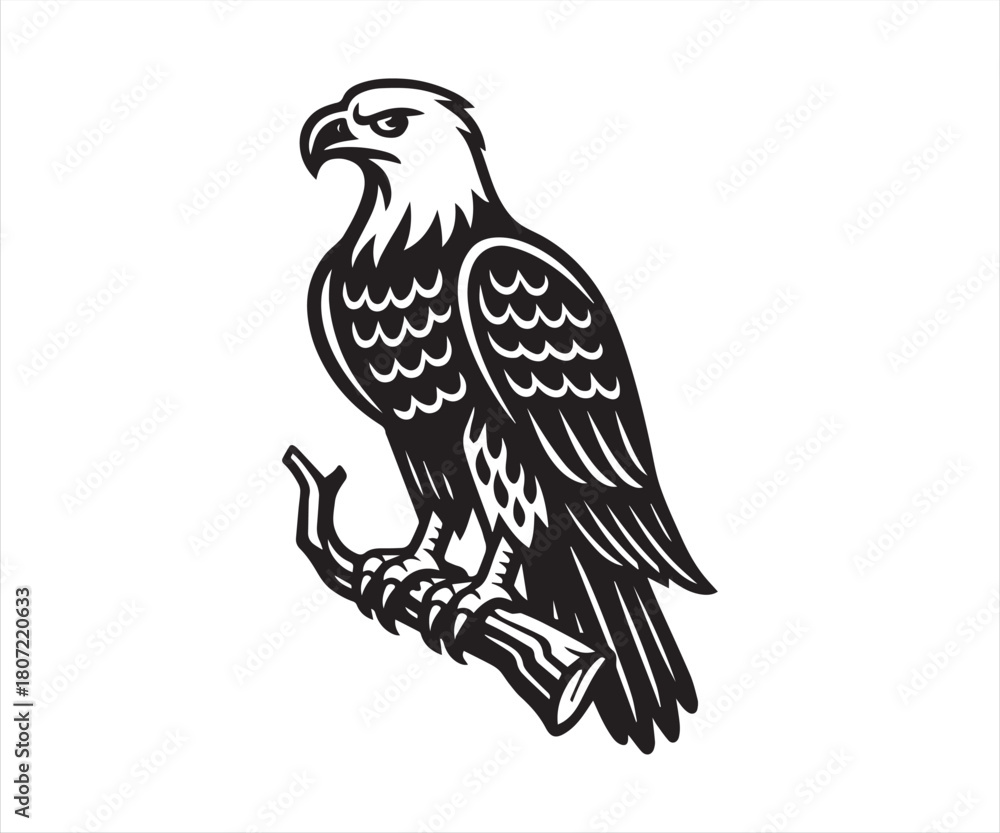 Fototapeta premium Majestic Eagle Perched on Branch – Bold Wild Bird Vector Illustration
