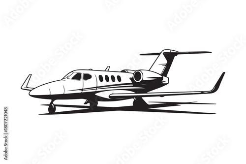 Sketch of a modern private jet aircraft on a white background