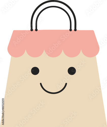 Smiling cartoon shopping bag vector illustration representing retail, consumerism, joy, and good deals for happy customers