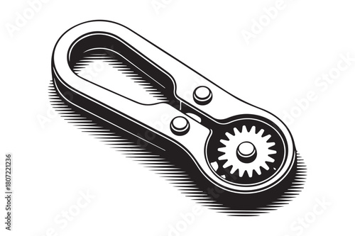 Detailed illustration of a mechanical ratchet clamp device