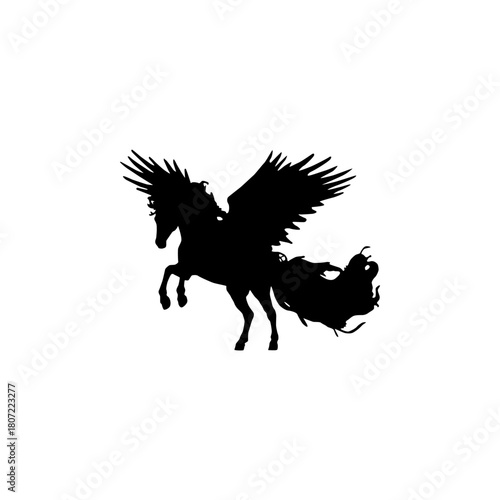 Black silhouette of a pegasus with wings and flowing mane