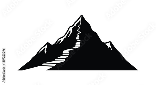 A winding path ascends a stark, dark mountain, symbolizing the journey of achievement.