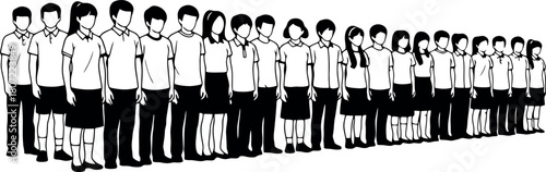 A dark, silhouetted line of people standing together, conveying unity, teamwork, and community. Ideal for topics on collaboration, family, support, and collective effort in a bold, minimal visual.