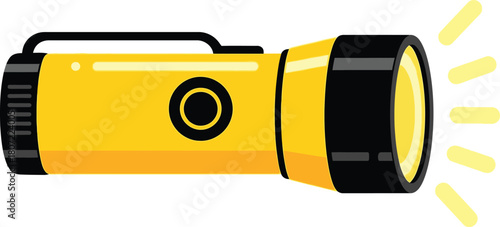Yellow flashlight emitting bright light rays, portable hand-held illumination tool device