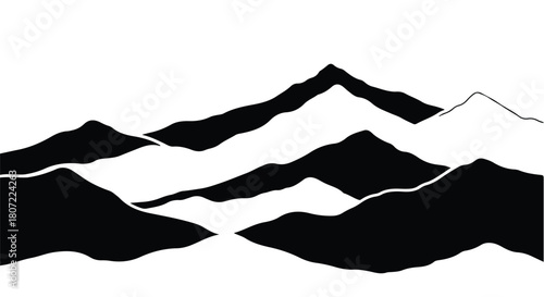 Serene abstract mountain range rendered in bold black and white graphic style.