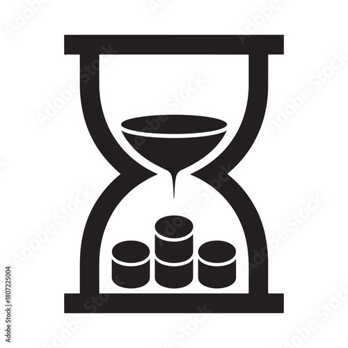 Hourglass with coins falling from top to bottom symbolizing financial time