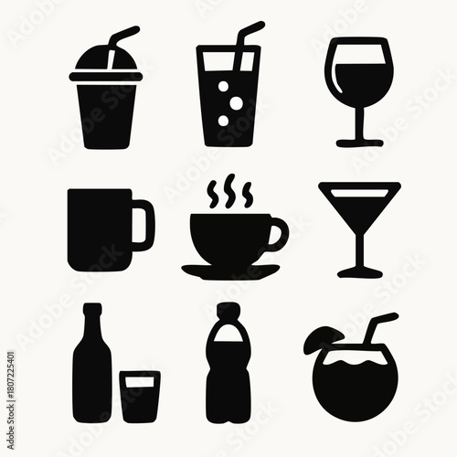 Comprehensive Vector Icon Set of Hot and Cold Beverages for Menu Desigbn