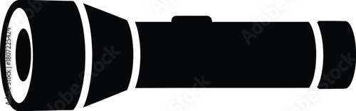 Flashlight icon illustration, black simple silhouette symbol of illumination device.