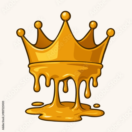 Golden Dripping Crown Icon on White Background