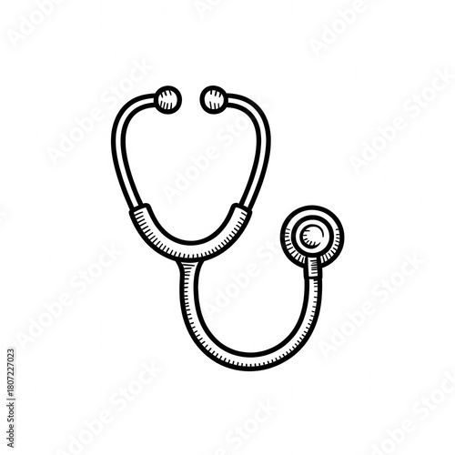 transparent background White outline of a stethoscope on a black background