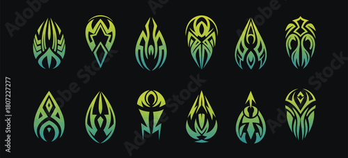 Cartoon pinstripe vector illustration set with different models, isolated on black background, perfect for car and motorcycle art, decals, stickers, and graphic design applications.

