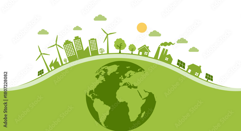 Naklejka premium Promote environmental awareness with a modern green energy design highlighting sustainability and a healthy planet