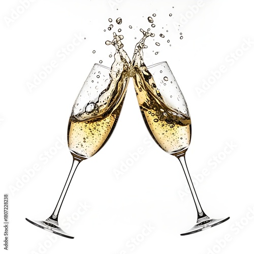 Wallpaper Mural High-speed photography of two glasses of champagne hitting, resulting in a dynamic splash effect, symbolizing celebration. Torontodigital.ca