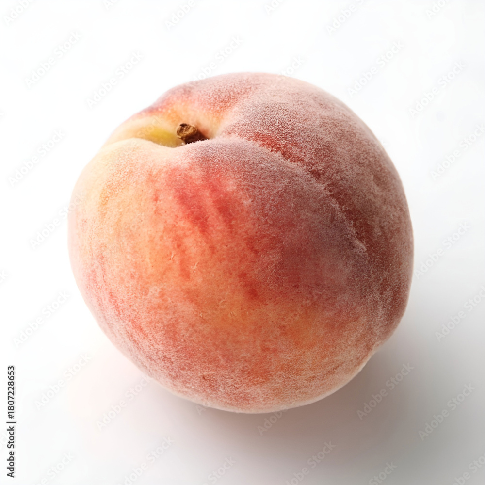 Fototapeta premium Juicy peach fruit floating above a white background.