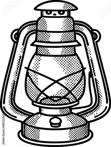Vintage kerosene lantern illustration classic retro oil lamp with handle, old fashioned camping or emergency lighting