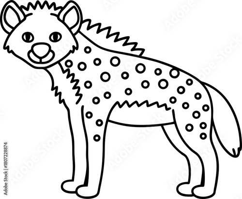 Spotted hyena outline drawing wild animal, african carnivore illustration for coloring and education