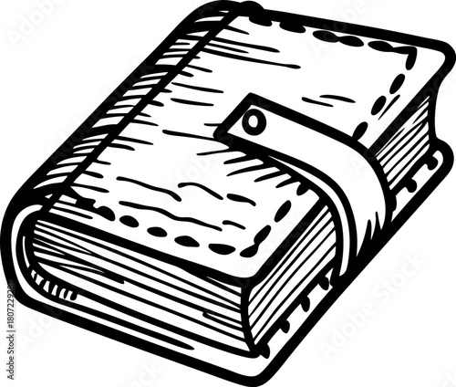 Vintage leather bound journal with clasp hand drawn illustration of closed old notebook, antique diary, sketchbook