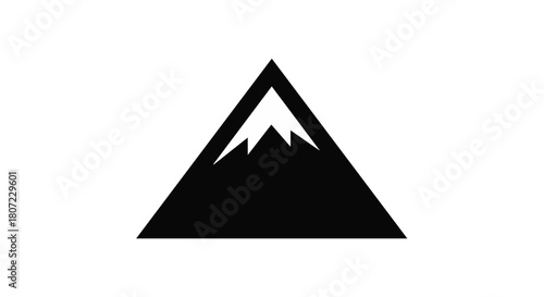 Minimalist black triangle silhouette of snowy mountain peak on white background