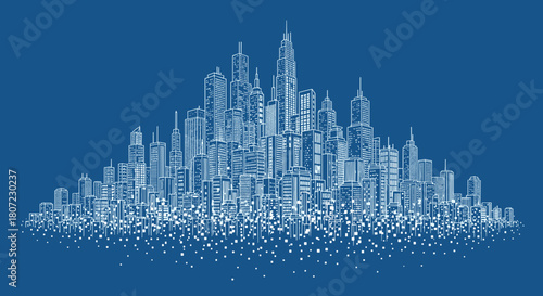 Stunning city skyline at night evokes urban innovation and architectural design inspiration