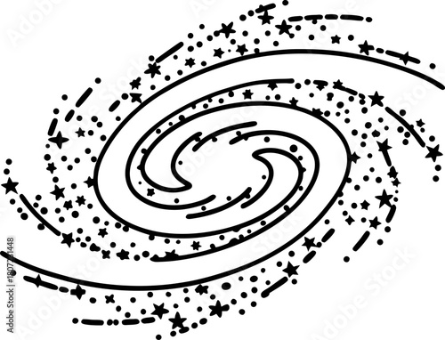 Spiral galaxy with scattered stars cosmic swirl, astronomical space object, universe symbol, celestial  art