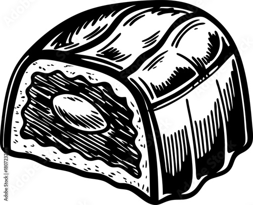 Chocolate praline bonbon with almond filling hand drawn sketch, sweet dessert confection, gourmet treat illustration