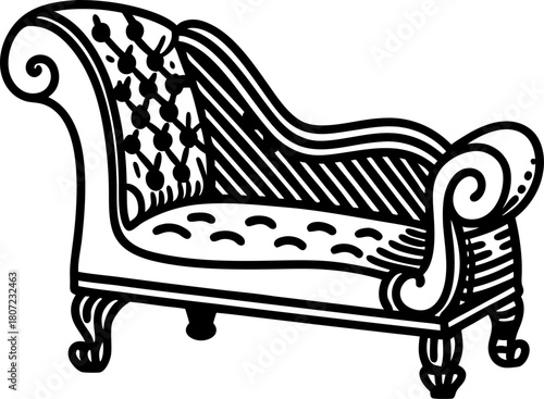 Vintage chaise lounge illustration elegant antique sofa with ornamental detailing and curved armrest design