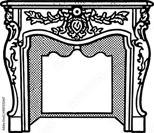 Ornate vintage fireplace frame antique carved mantel with floral decorations and detailed scrollwork design