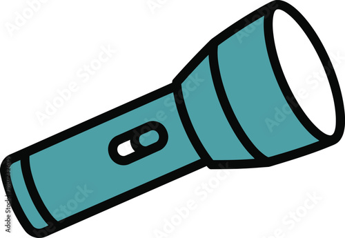 Simple illustration of a teal flashlight icon, portable light source for darkness