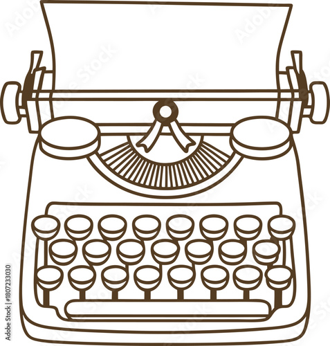 Vintage mechanical typewriter with paper retro writing machine, old office equipment, literary creativity icon