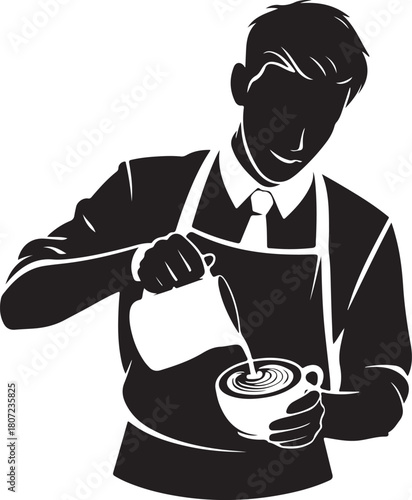 Barista pouring latte art into a coffee cup silhouette