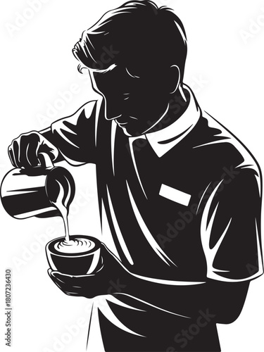 Barista pouring coffee into a cup silhouette illustration