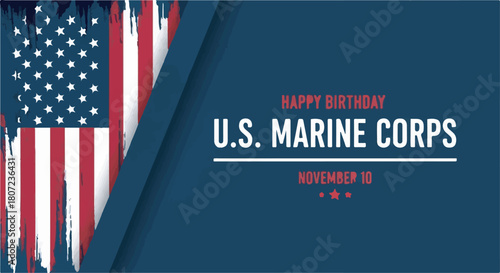 Happy Birthday U.S. Marine Corps November 10 graphic banner with distressed American flag