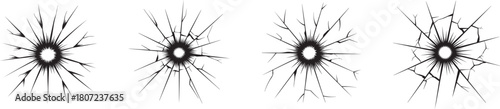 cracked glass impact effect set with sharp fracture burst vectors