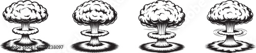 mushroom cloud explosion vector set with dramatic nuclear blast illustrations