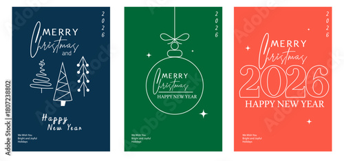 Set of Christmas and New Year greeting cards for celebration poster,flyer
