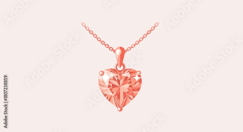 A delicate heart-shaped pendant necklace, rendered in a warm, coral hue, rests elegantly against a pale backdrop