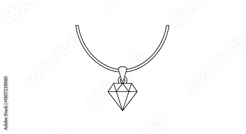 A simple line drawing of a necklace, with a curved chain and a diamond-shaped pendant centered, set against white
