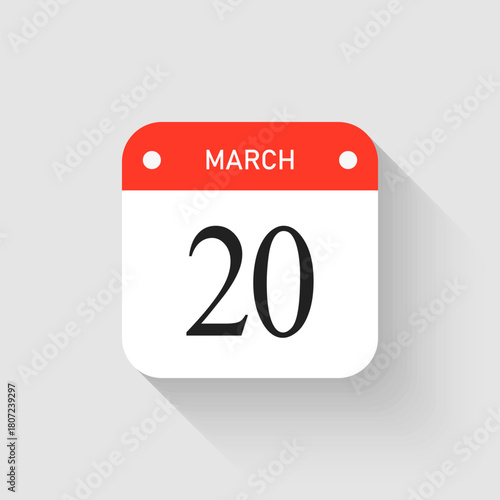 Vector icon page day calendar - 20 March month
