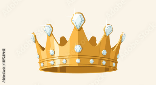 A gleaming gold crown with pointed arches and sparkling jewels, set against a creamy background