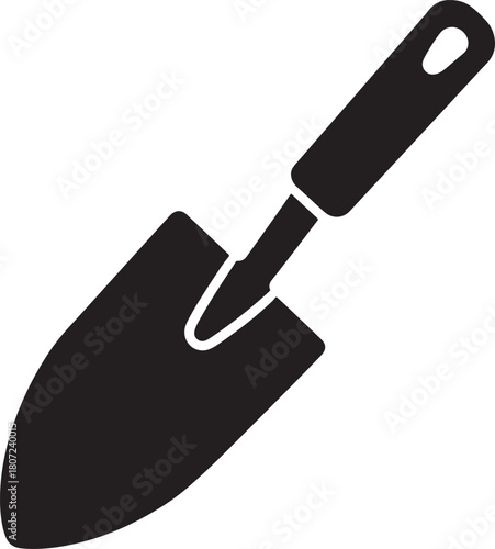 Black silhouette of a garden trowel on a white background gardening tool digging