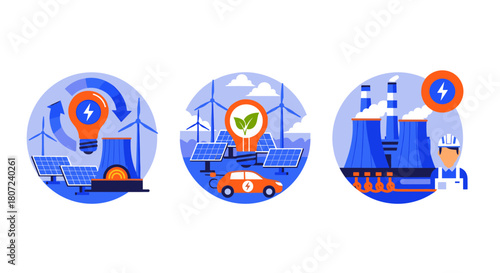 Clean energy solutions for a sustainable future showcasing solar, wind, geothermal, and electric vehicles