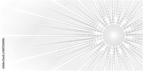 Clean White Minimalist Technology Sunburst Background with Dots and Radial Lines