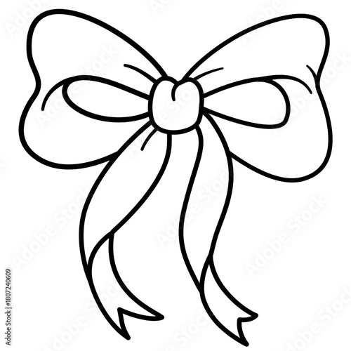 Coquette Ribbon Bow Outline Wavy Elegant Doodle Hand Drawn