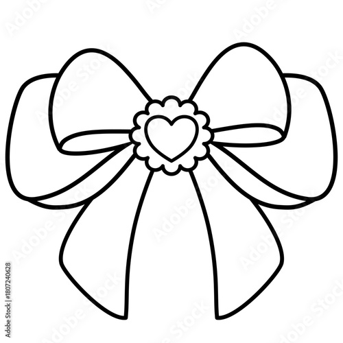 Coquette Ribbon Bow Outline Wavy Elegant Doodle Hand Drawn
