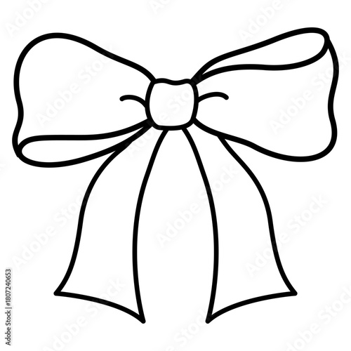 Coquette Ribbon Bow Outline Wavy Elegant Doodle Hand Drawn