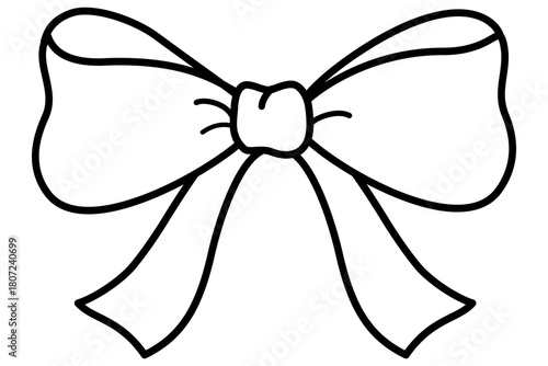 Coquette Ribbon Bow Outline Wavy Elegant Doodle Hand Drawn