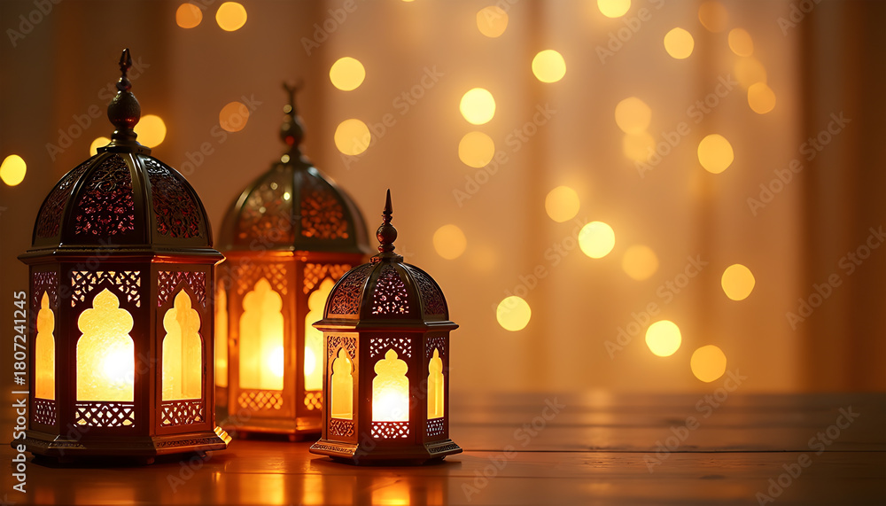 Obraz premium Elegant Ramadan Lanterns with Golden Festive Glow