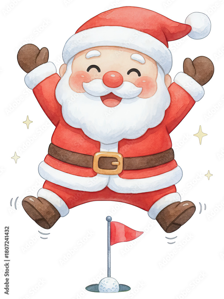Fototapeta premium Merry santa golf holiday illustration cheerful jolly festive red white beard